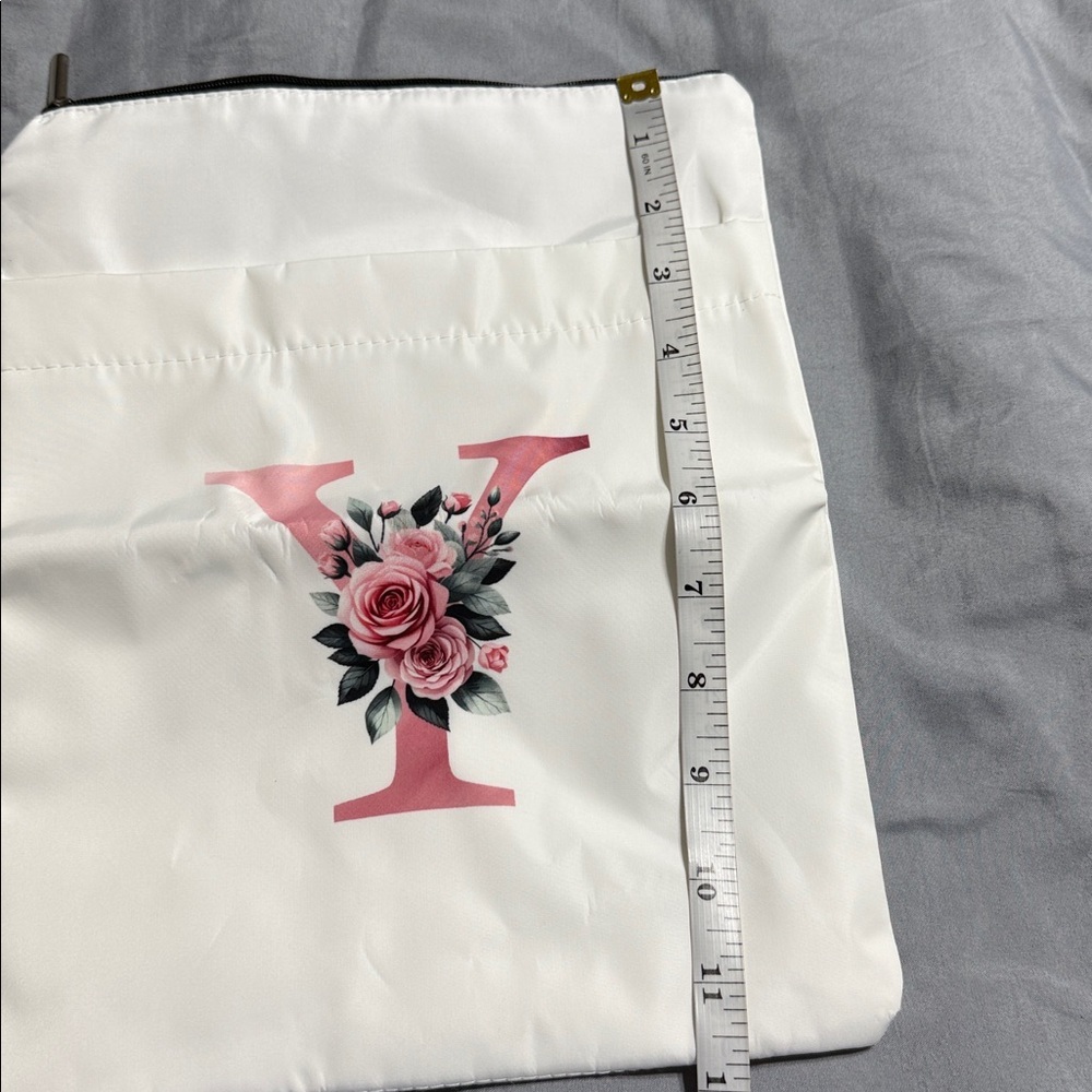 White Pouch with Pink Floral Initial - Picture 3 of 6